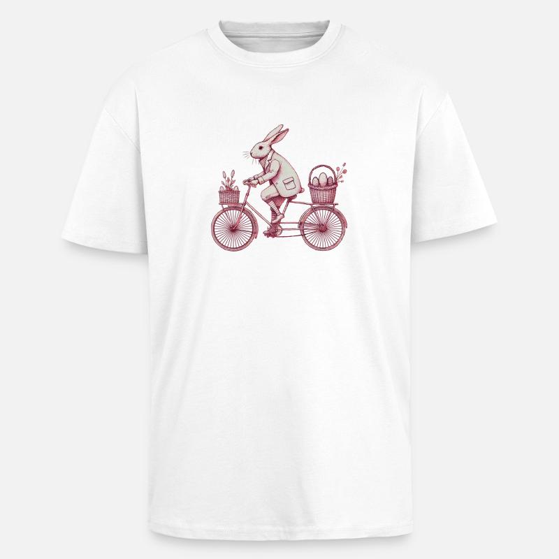 Easter Bunny Bicycle Retro Style - Unisex Oversized Heavyweight T-shirt - white