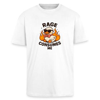 Rage Consumes Me - Sunglasses Duck on Flames - Unisex Oversized Heavyweight T-shirt - white - Front - Alina (178cm) & Michal (187cm)