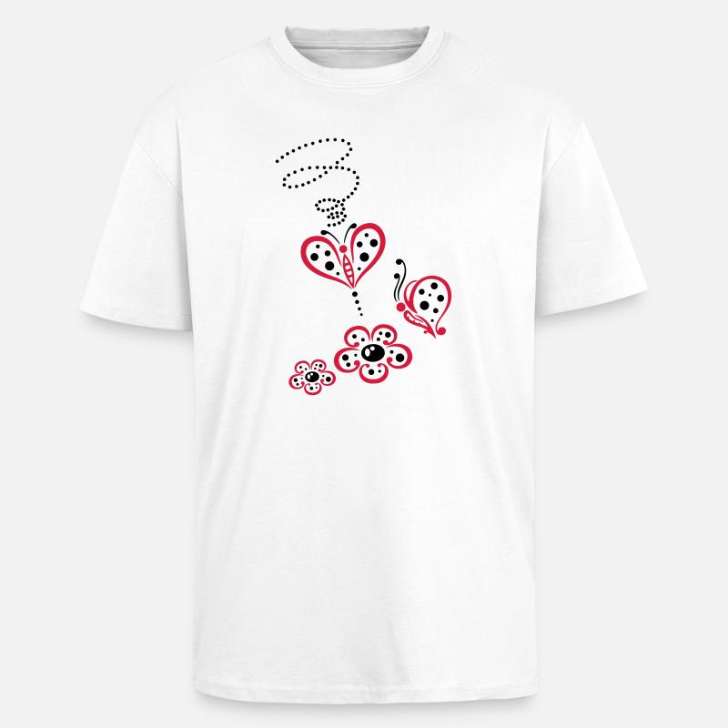 Bunte Schmetterlinge mit Blumen, Sommerwiese - Oversized Heavyweight Unisex T-Shirt - Weiß