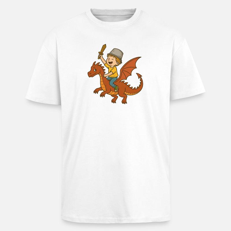 Junge Drachenritter mit Schwert - Oversized Heavyweight Unisex T-Shirt - Weiß