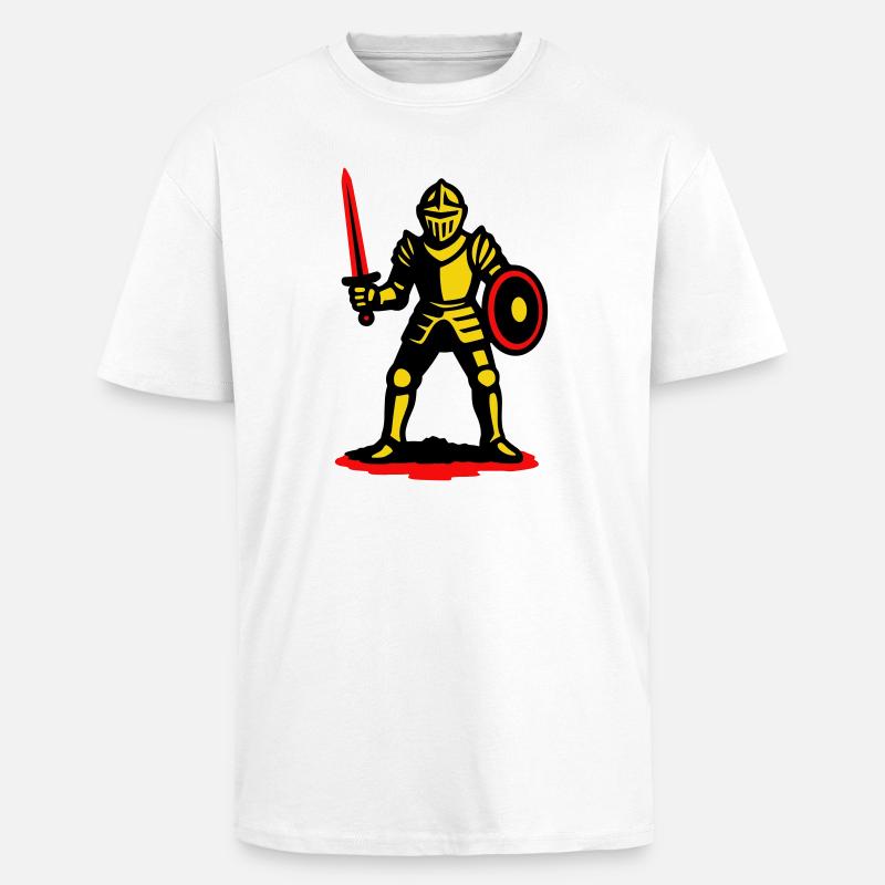 Gelber Ritter mit rotem Schwert - Oversized Heavyweight Unisex T-Shirt - Weiß