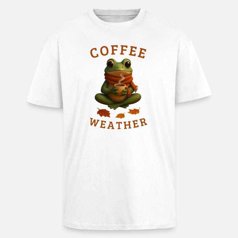 Herbstfrosch Frosch mit Kaffee Herbst Geschenkidee - Oversized Heavyweight Unisex T-Shirt - Weiß
