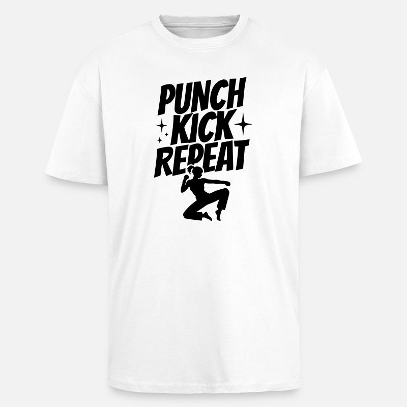 Kickboxer Silhouette - Punch, Kick, Repeat - Unisex Oversized Heavyweight T-shirt - white