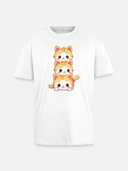 Trio de chatons empilés - T-shirt unisexe oversize épais - blanc