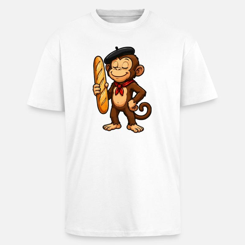 Baguette monkey with beret - Unisex Oversized Heavyweight T-shirt - white