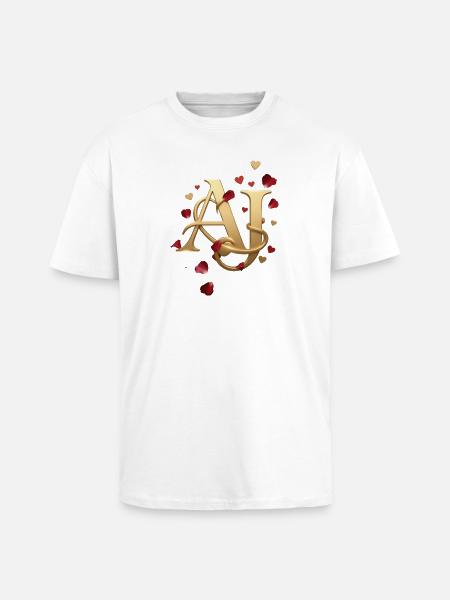 Golden AJ Monogram with Roses - Unisex Oversized Heavyweight T-shirt - white