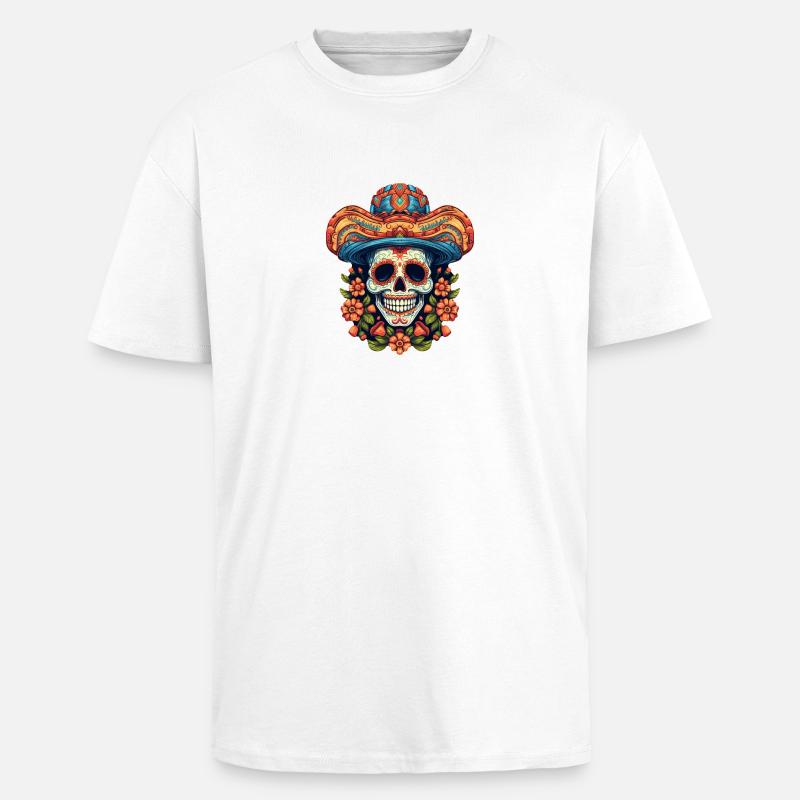 Crâne de Cinco de Mayo - T-shirt unisexe oversize épais - blanc