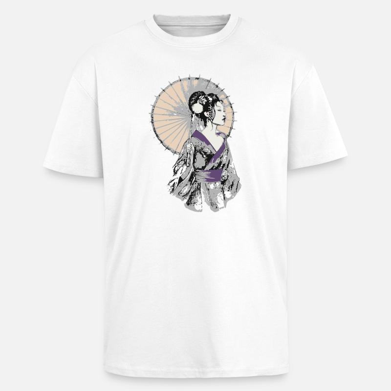 Geisha Elegance mit Sonnenschirm - Oversized Heavyweight Unisex T-Shirt - Weiß