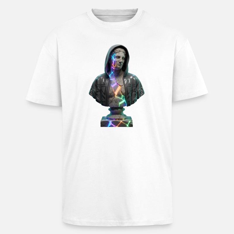 Neon Cracks Pullover Hoodie Statue - Unisex Oversized Heavyweight T-shirt - white