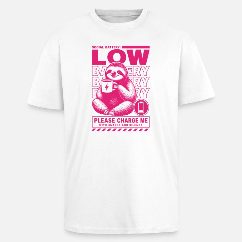 Low Battery Sloth Funny Design - Oversized Heavyweight Unisex T-Shirt - Weiß