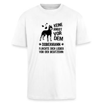 Keine Angst vor dem Dobermann - Oversized Heavyweight Unisex T-Shirt - Weiß - Vorne - Alina (178cm) & Michal (187cm)