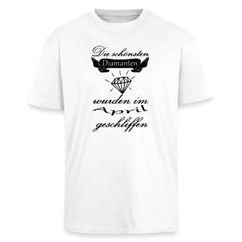 April Diamanten Geburtstag Geschenk Spruch - Oversized Heavyweight Unisex T-Shirt - Weiß - Vorne - Alina (178cm) & Michal (187cm)