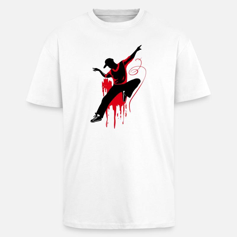Breakdancer Dancer Silhouette en Rouge Noir - T-shirt unisexe oversize épais - blanc