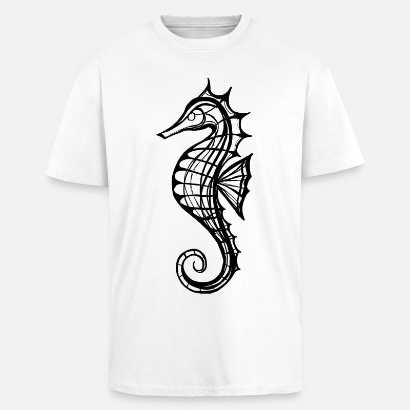 Seepferdchen – Line Art in Schwarz-Weiss - Oversized Heavyweight Unisex T-Shirt - Weiß