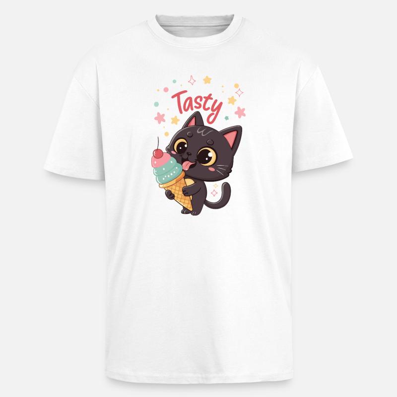 Gourmet-Katze und Eiscreme - Oversized Heavyweight Unisex T-Shirt - Weiß