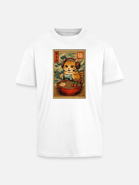 Ramen Chat Gaming, bol de nouilles otaku pour chat - T-shirt unisexe oversize épais - blanc