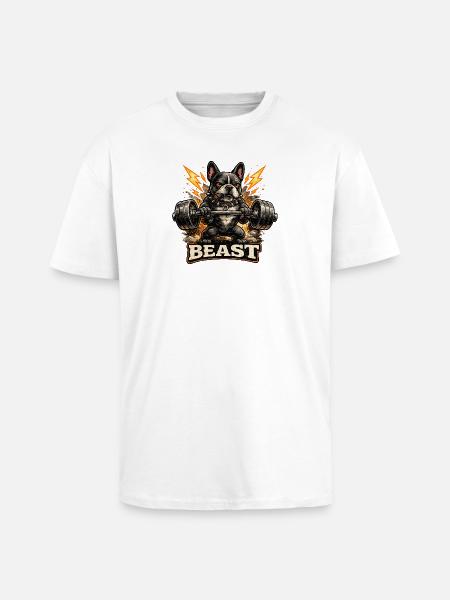 Beast Bulldog Power Lifting - Unisex Oversized Heavyweight T-shirt - white