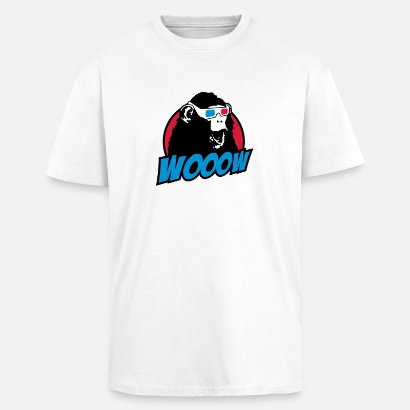 3D Glasses amazed Monkey - Unisex Oversized Heavyweight T-shirt - white