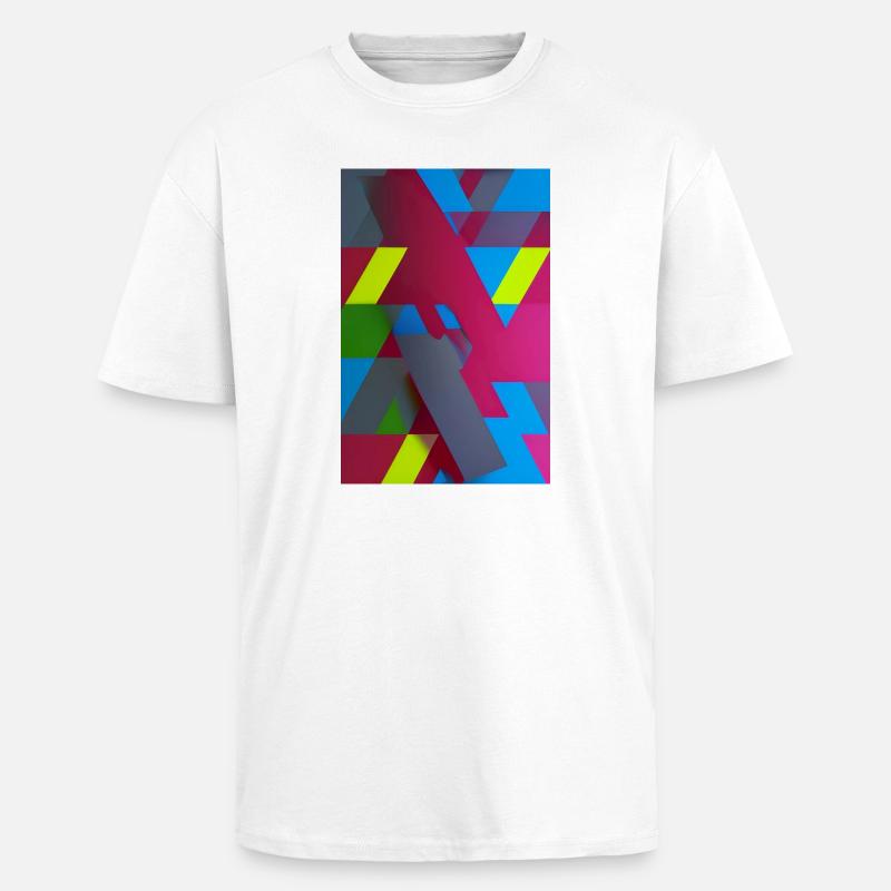 Neon Geometric Triangle Composition - Unisex Oversized Heavyweight T-shirt - white