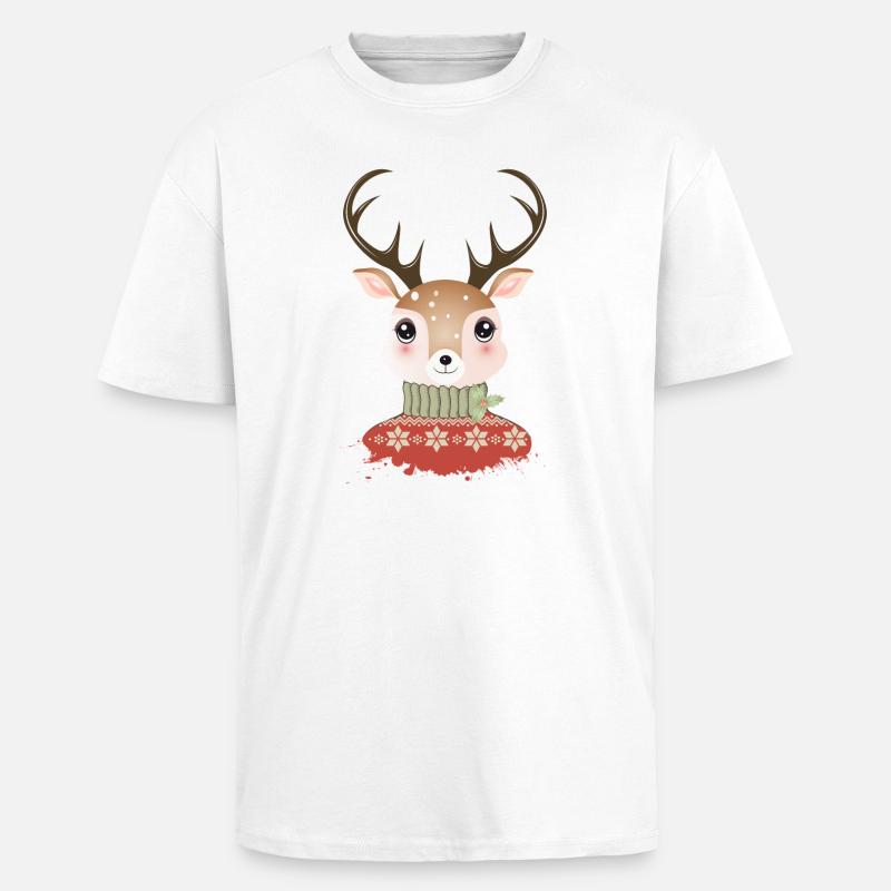 niedlicher schicker Hirsch mit Weihnachtspullover - Oversized Heavyweight Unisex T-Shirt - Weiß
