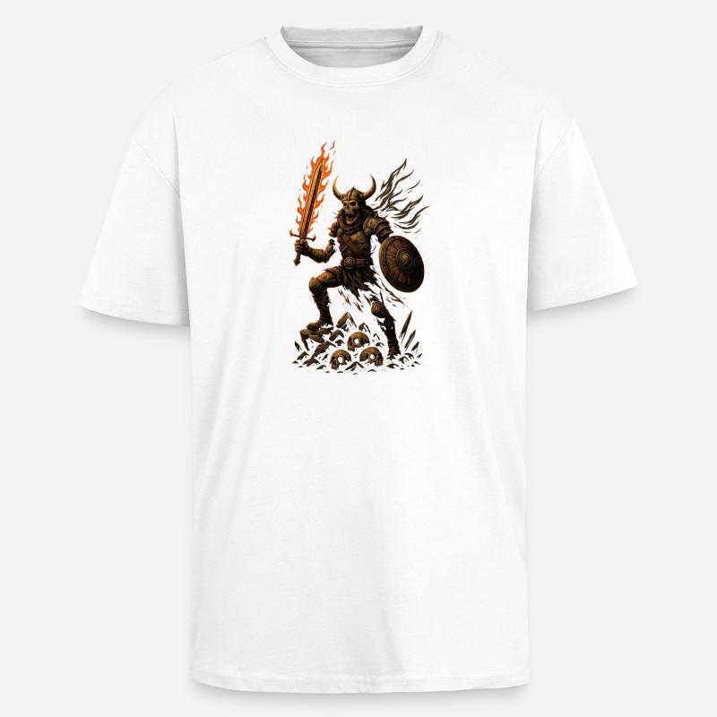 Dämonischer Krieger mit Feuer-Dolch - Oversized Heavyweight Unisex T-Shirt - Weiß
