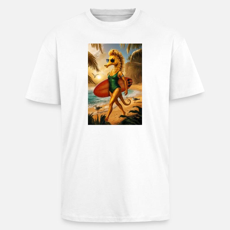 Surfer Humanoides Seepferdchen - Oversized Heavyweight Unisex T-Shirt - Weiß