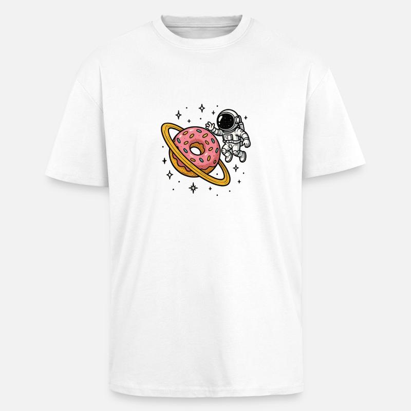Astronaute de l’espace avec Donut Planet - T-shirt unisexe oversize épais - blanc