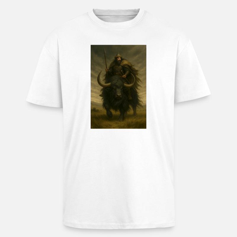 Uralter Krieger auf einem mächtigen schwarzen Yak - Oversized Heavyweight Unisex T-Shirt - Weiß
