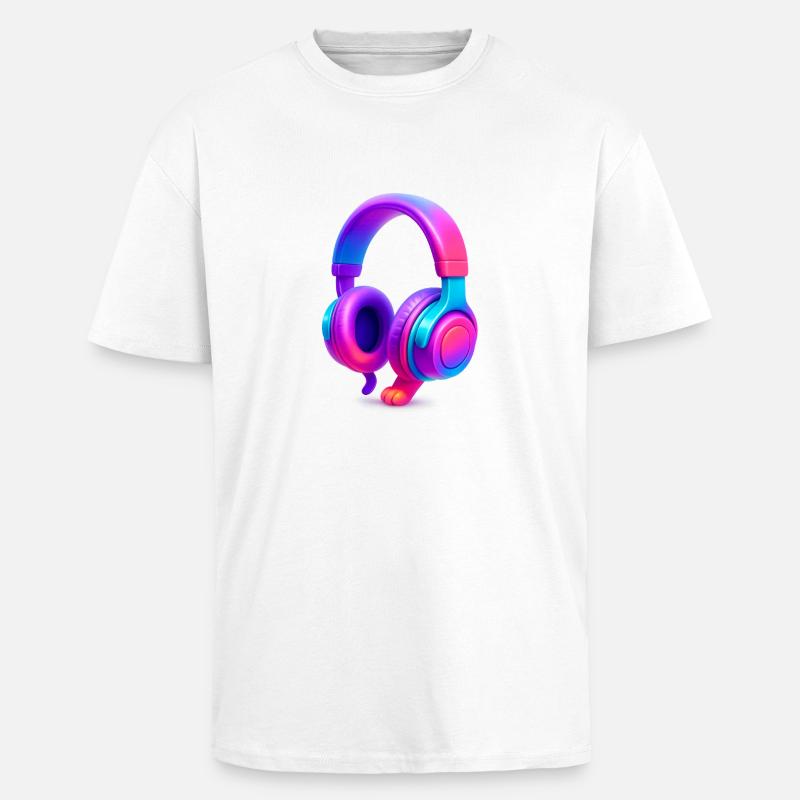 Neon Gradient Kopfhörer - Oversized Heavyweight Unisex T-Shirt - Weiß