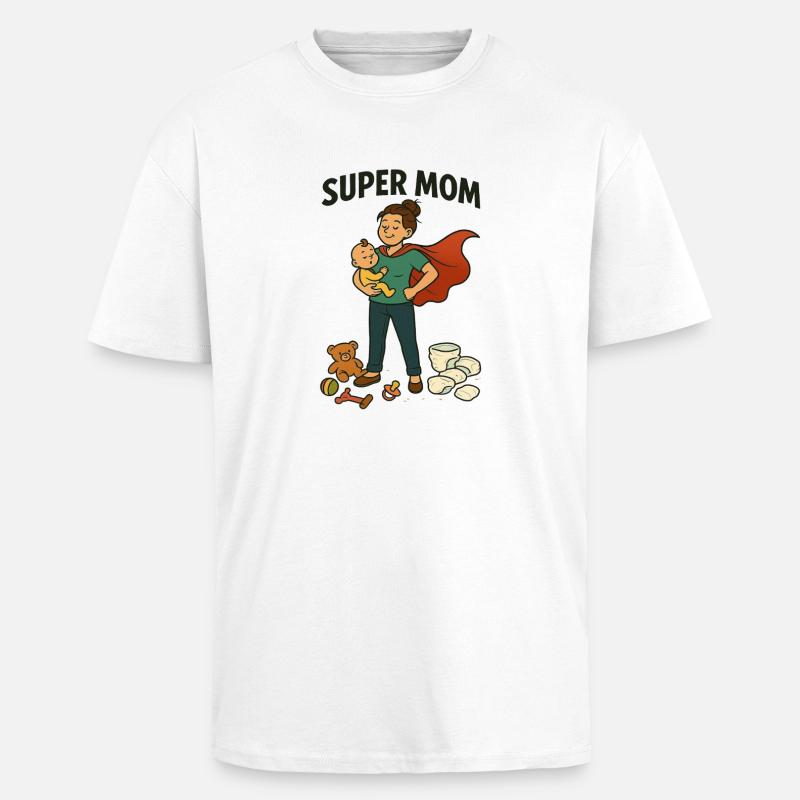Super Mama Held mit Kind Cape - Oversized Heavyweight Unisex T-Shirt - Weiß