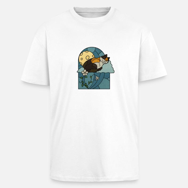 Chat endormi dans un vitrail - T-shirt unisexe oversize épais - blanc