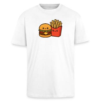 Kawaii Burger & Fries Duo - T-shirt unisexe oversize épais - blanc - Devant - Alina (178cm) & Michal (187cm)