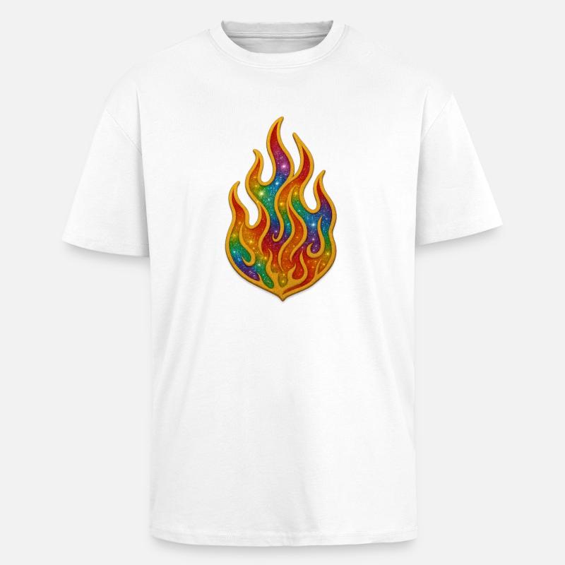 Rainbow Fire Patch - Unisex Oversized Heavyweight T-shirt - white