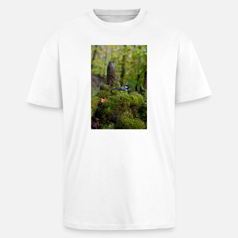 Moosiger Waldvogel In Ruhiger Lichtung - Oversized Heavyweight Unisex T-Shirt - Weiß