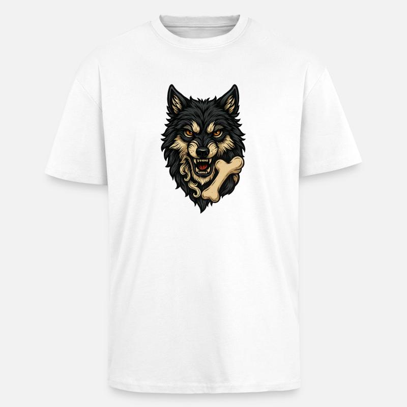 Wolf Attack: Wolf's Head with Bone - Unisex Oversized Heavyweight T-shirt - white