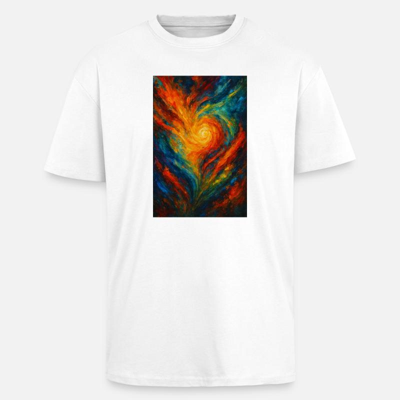 Chromatic Vortex Abstract Fire - Heavy Oversized T-Shirt - white