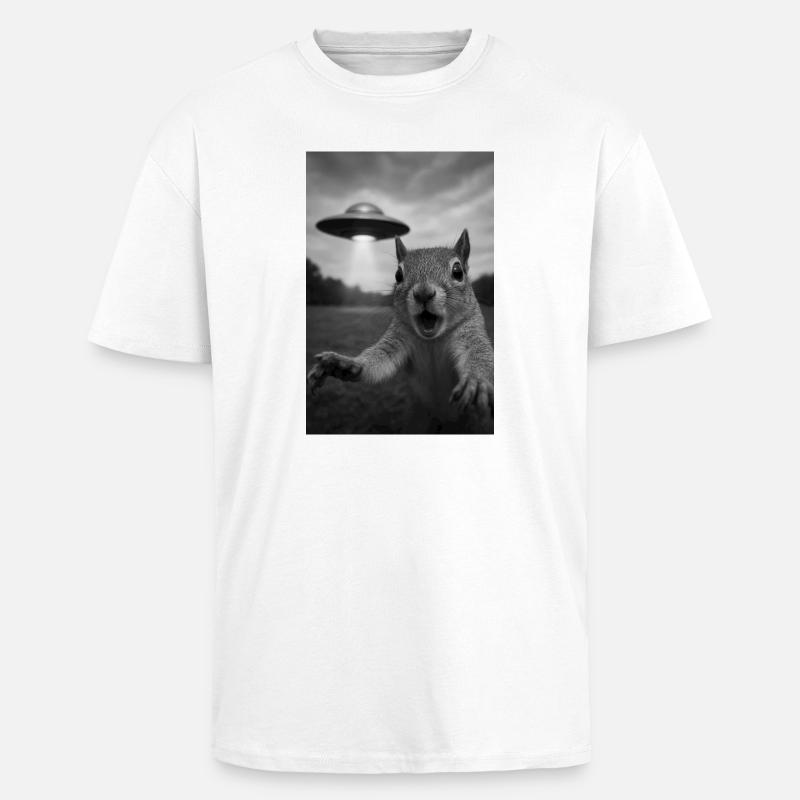 UFO Eichhörnchen Begegnung - Oversized Heavyweight Unisex T-Shirt - Weiß