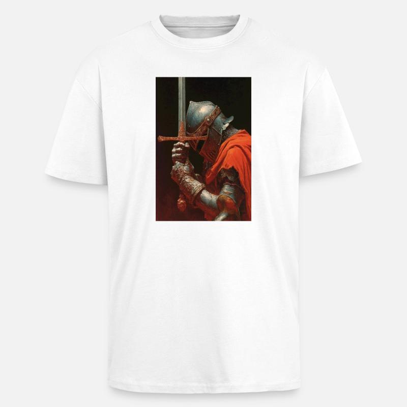 Chevalier médiéval avec épée - T-shirt unisexe oversize épais - blanc
