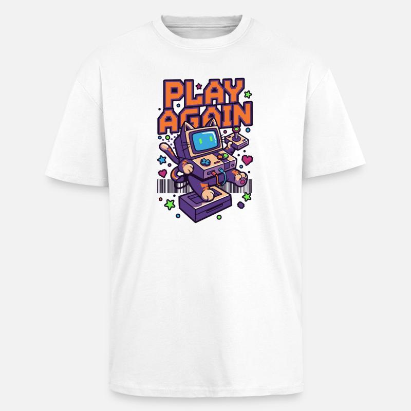 Play Again: Retro Katzen-Arcade - Oversized Heavyweight Unisex T-Shirt - Weiß
