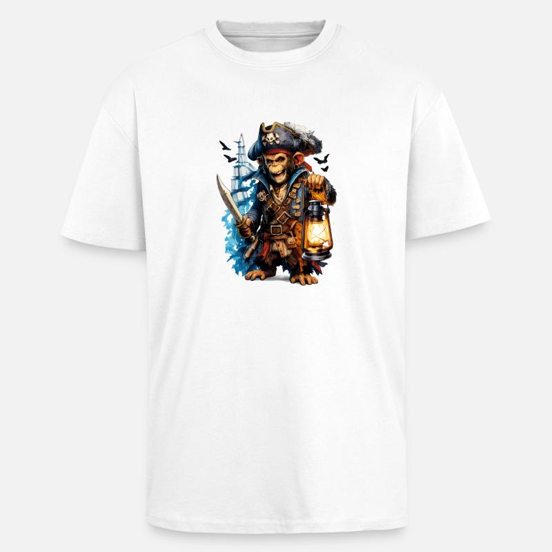 Singe pirate avec lanterne et épée - T-shirt unisexe oversize épais - blanc