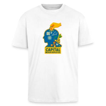 Capital Sparks Knowledge - Unisex Oversized Heavyweight T-shirt - white - Front - Alina (178cm) & Michal (187cm)
