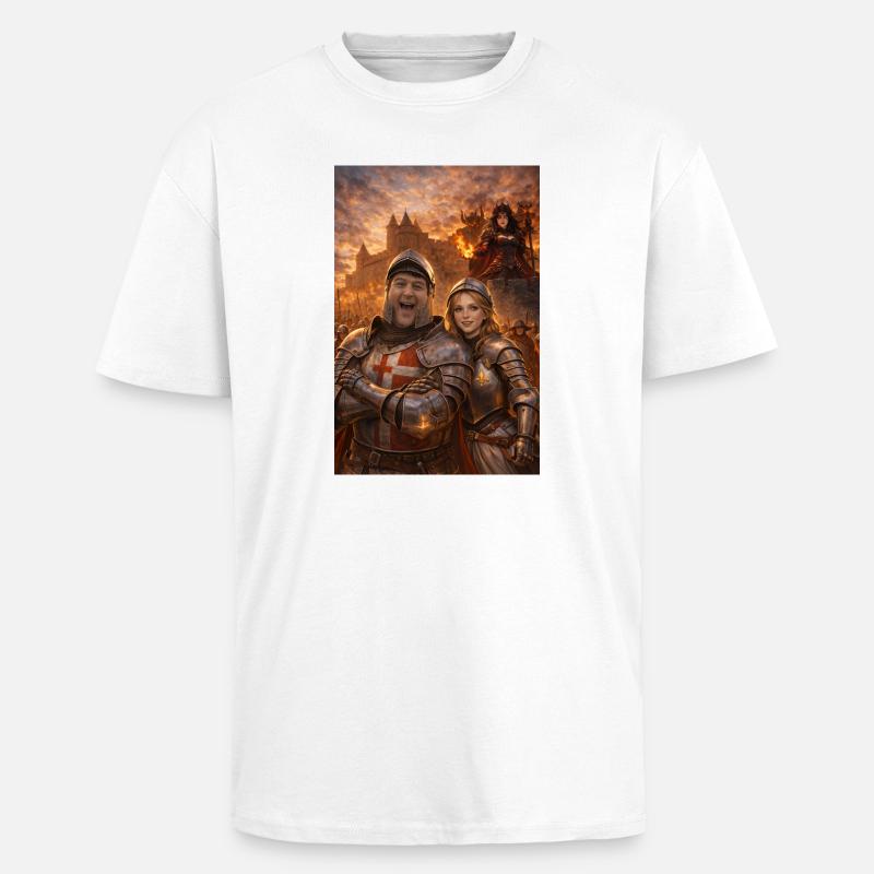 Ritterpaar und Feuergestalt - Oversized Heavyweight Unisex T-Shirt - Weiß