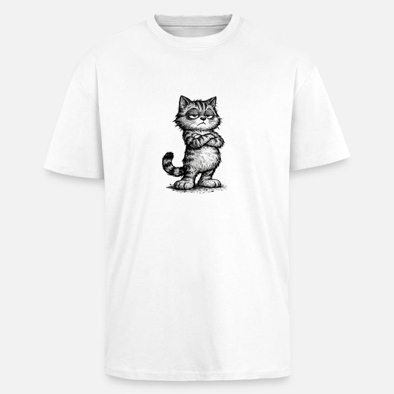 Grumpy Katze – Chef Vibes (Sketch Attitude) - Oversized Heavyweight Unisex T-Shirt - Weiß