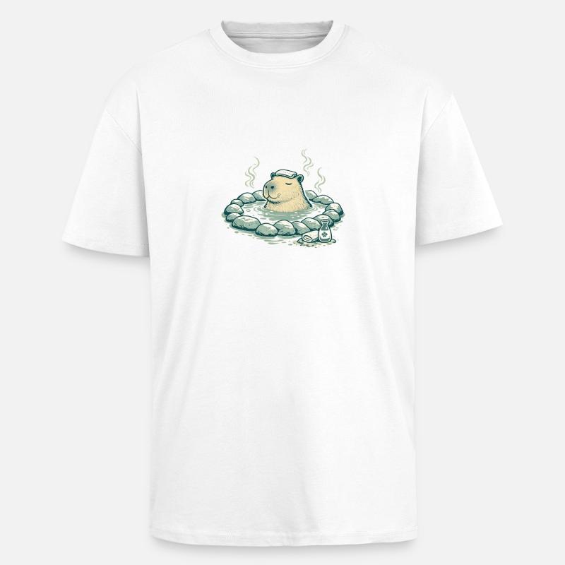 Capybara dans le bain de source - T-shirt unisexe oversize épais - blanc