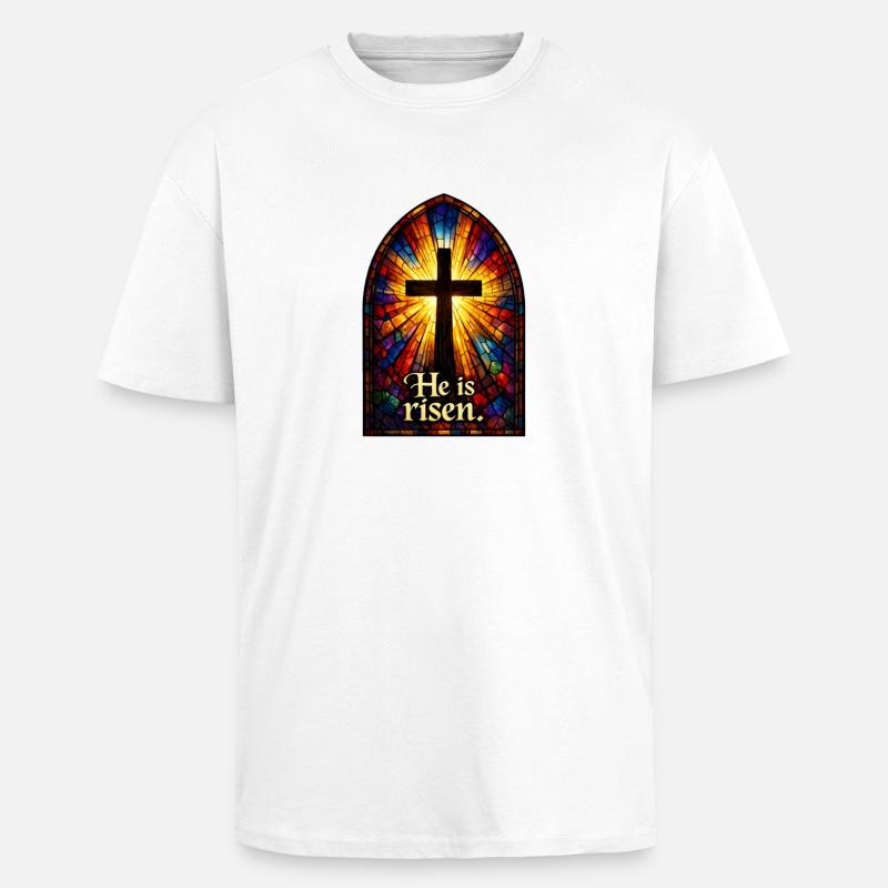 Resurrection He is Risen Easter Jesus - Unisex Oversized Heavyweight T-shirt - white