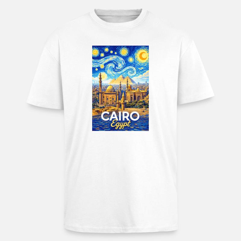 Cairo Nights: Pyramider og stjerner - Tyk Oversize T-shirt - hvid