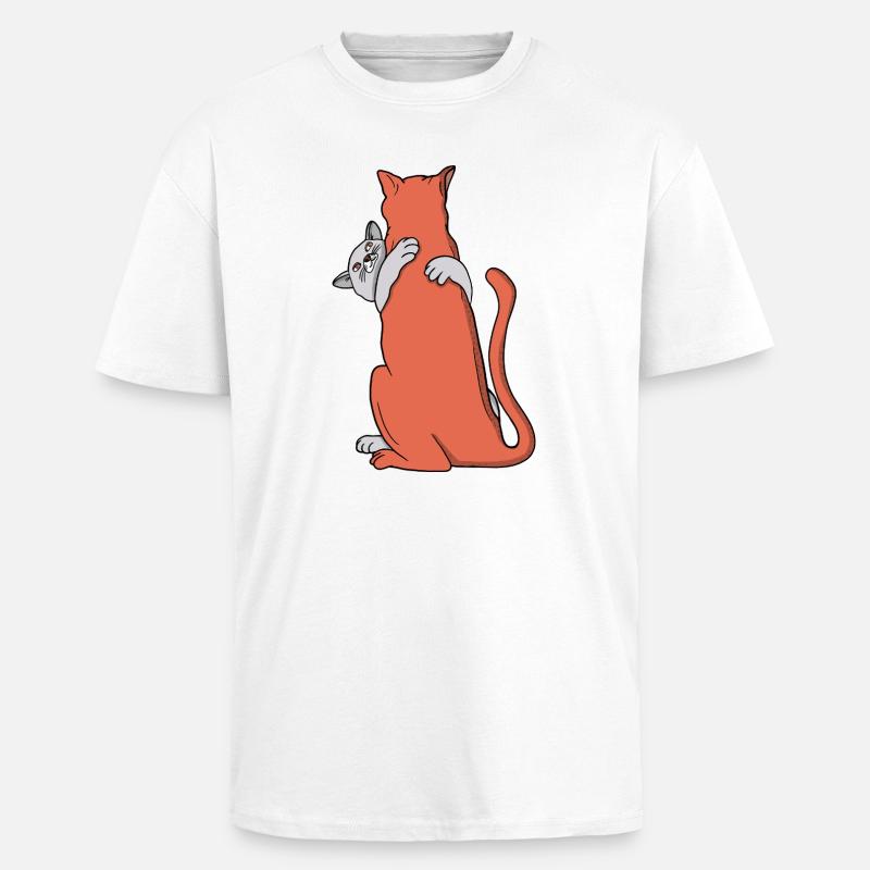 Deux chats s’embrassent dans l’amitié - T-shirt unisexe oversize épais - blanc