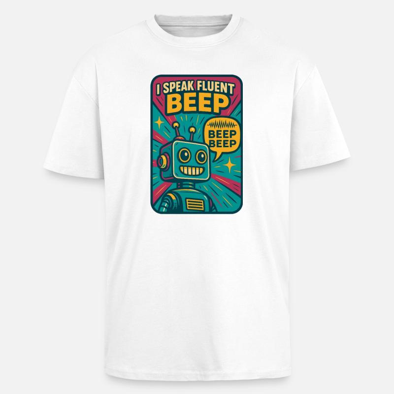 Fließend Beep | Roboter Sci-Fi Nerd - Oversized Heavyweight Unisex T-Shirt - Weiß