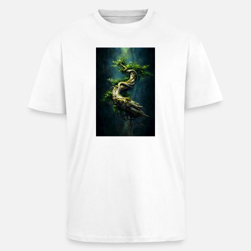 Spiral Verdant Tree in Dark Abyss - Unisex Oversized Heavyweight T-shirt - white