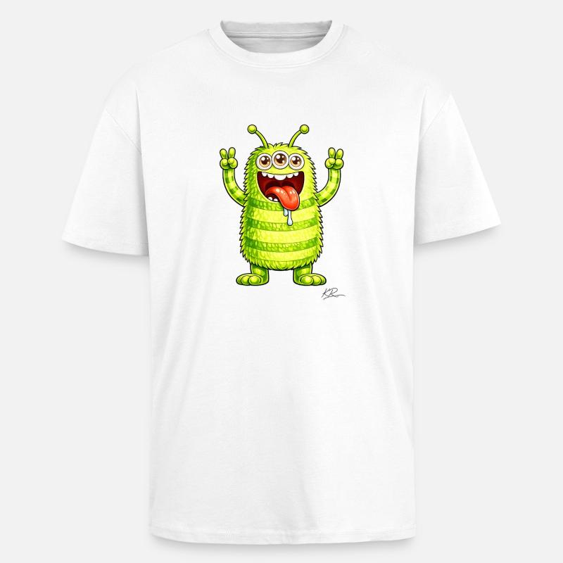Monstre vert joyeux - T-shirt unisexe oversize épais - blanc